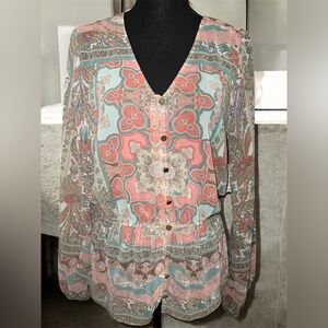 Boston Proper Paisley Scarf Blouse Mint Julep Multi 
Size 8 New With Tags
